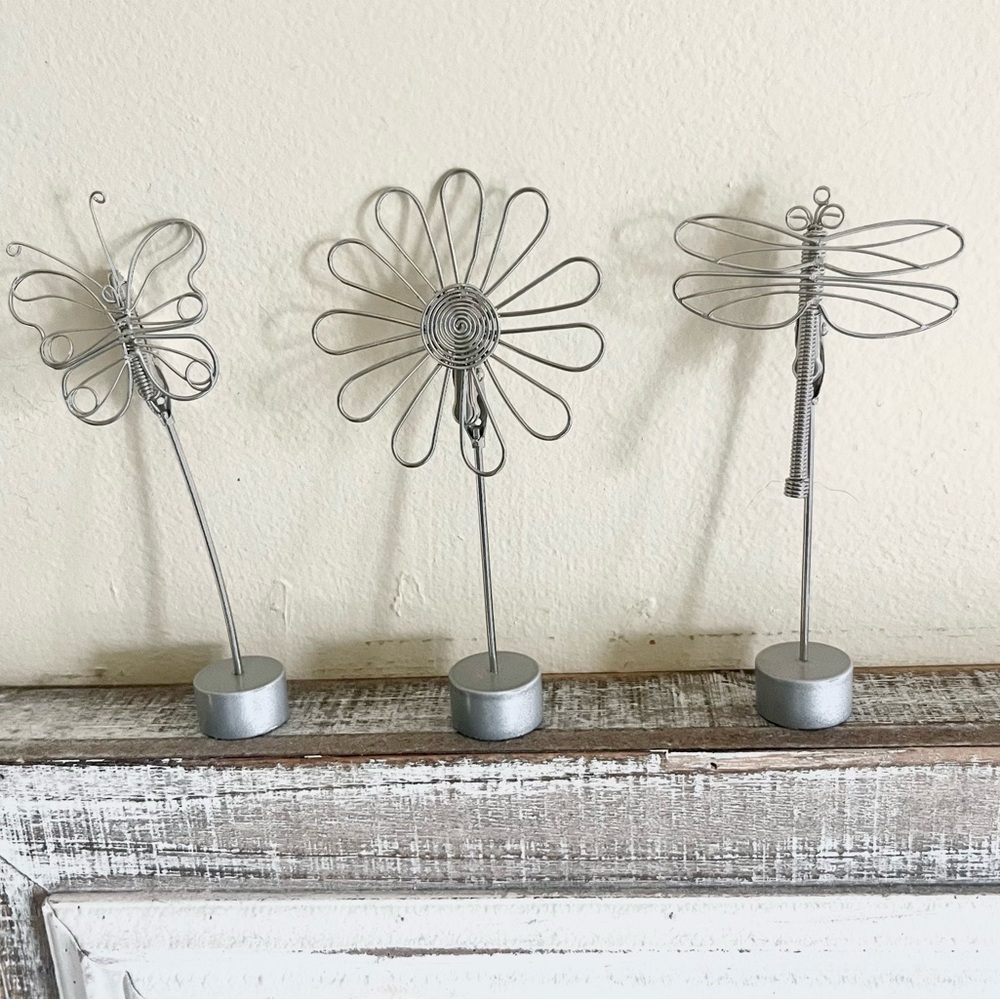 Silver Wire Butterfly and Flower Photo Holder Set